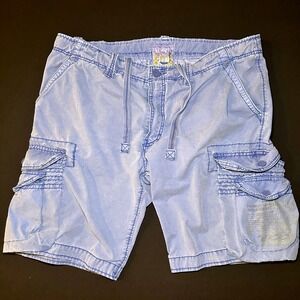 Y2K Jet Lag Cargo Shorts Mens 40 Blue Flavours‎ Lemon Drawstring Paratrooper